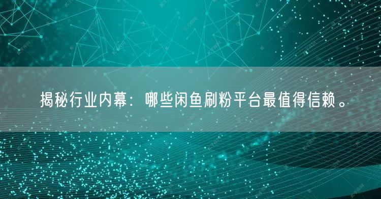 揭秘行业内幕：哪些闲鱼刷粉平台最值得信赖。
