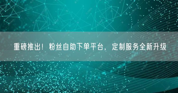 重磅推出！粉丝自助下单平台，定制服务全新升级