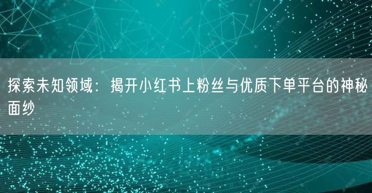 探索未知领域：揭开小红书上粉丝与优质下单平台的神秘面纱