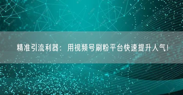 精准引流利器：用视频号刷粉平台快速提升人气！