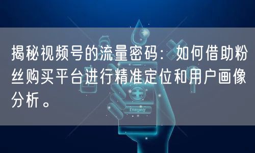 揭秘视频号的流量密码：如何借助粉丝购买平台进行精准定位和用户画像分析。