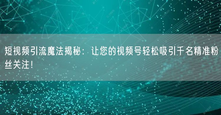 短视频引流魔法揭秘：让您的视频号轻松吸引