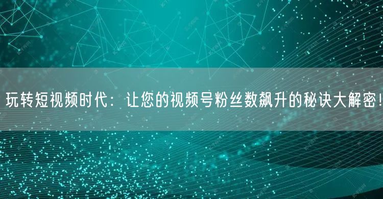 玩转短视频时代：让您的视频号粉丝数飙升的