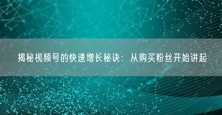 揭秘视频号的快速增长秘诀：从购买粉丝开始